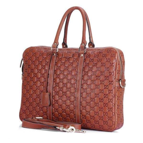 1:1 Gucci 201480 Men's Briefcase Bag-Brown Guccissima Leather